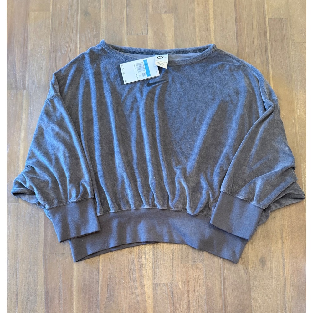Nike Sportswear Womens Velour Crewneck Sweatshirt Anthracite‎ Grey DV7830-060 M